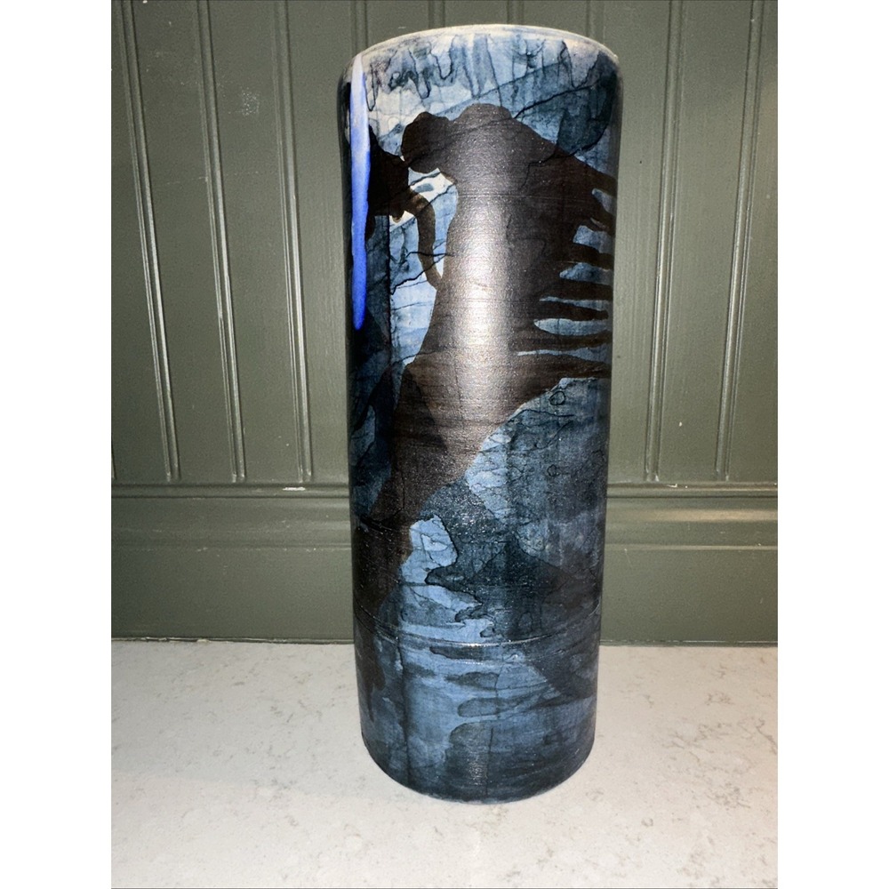 Gerhard Liebenthron Brutalist Studio Pottery Vase 12.5 Blue Black Germany 1970s - Picture 2 of 8